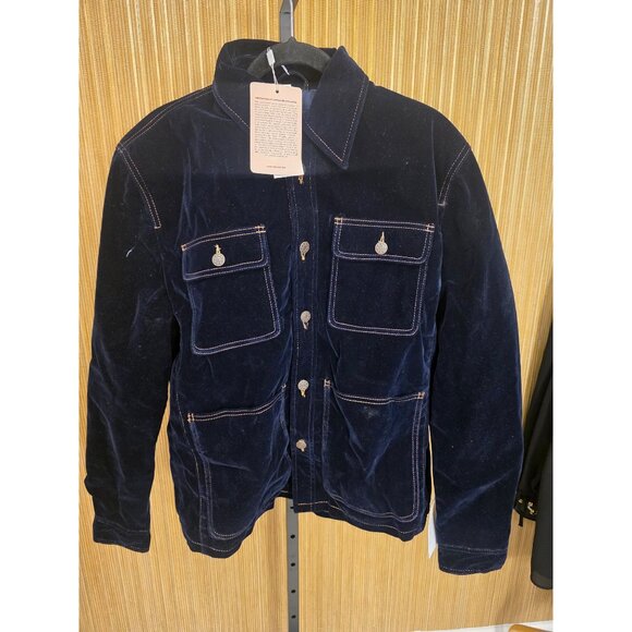 NWT J4 Jacket Mens Navy Blue Velvet Button-Up Jacket Contrast Stitching Size L - Picture 1 of 9